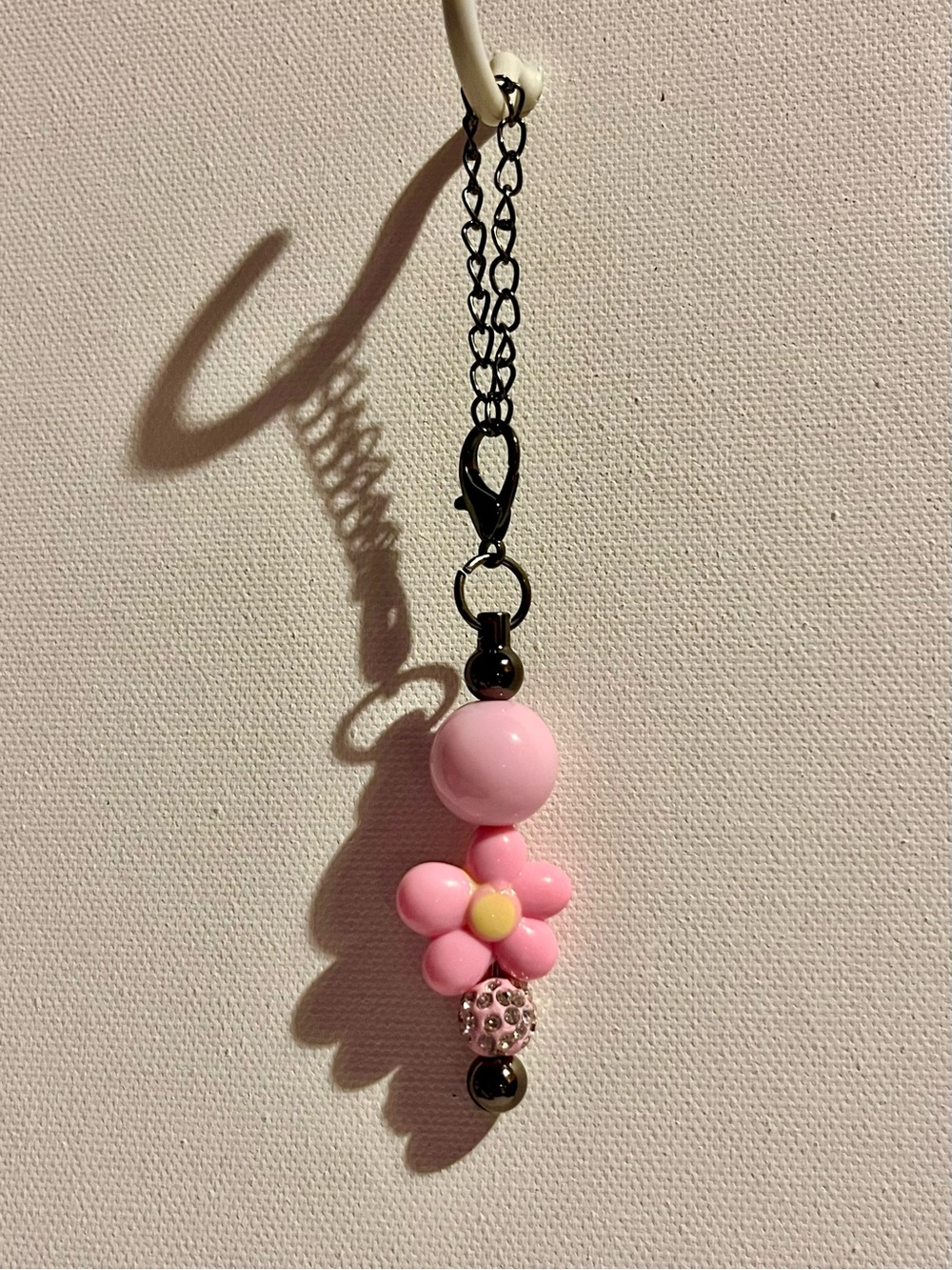 Pink and Yellow Flower Beaded Cup Charm w/Rhinestone Accents